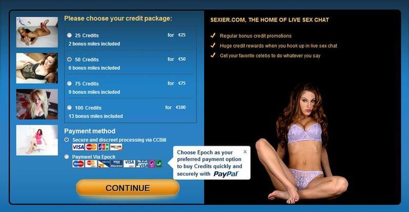 Credit packages on Sexier.com