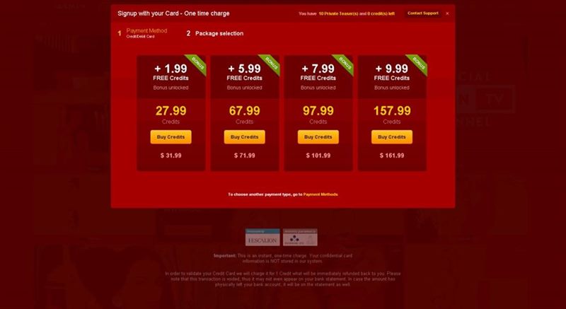 Credit packages on LiveJasmin.com web cams